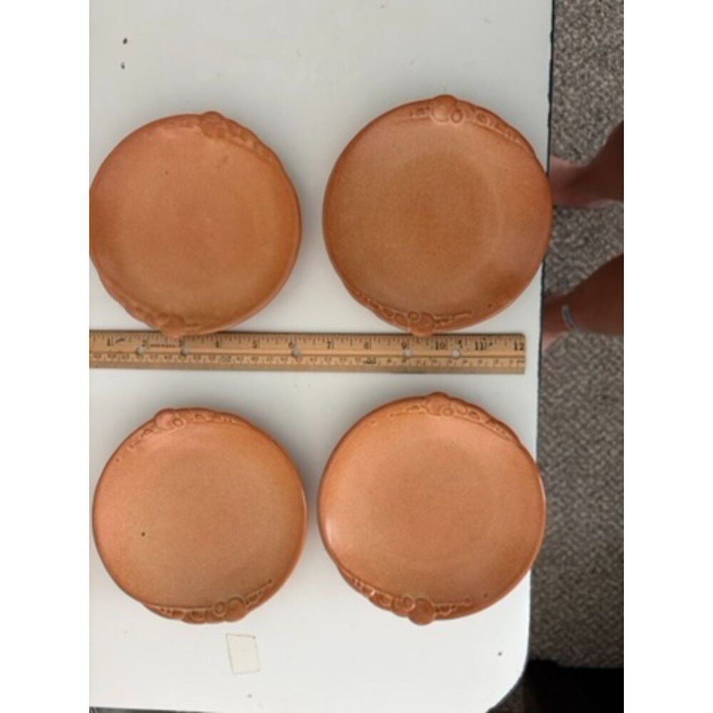 vtg. 4 Frankoma Gracetone Pottery Plainsman scalloped pates 2F